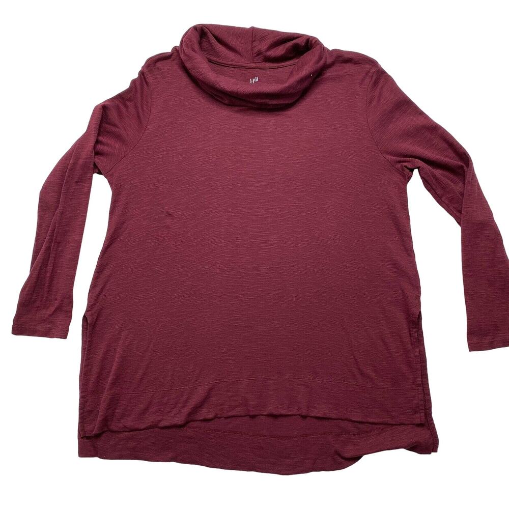 J.JILL Burgundy Red Pima Cowl Neck Tunic Top Large Petite Long Sleeve - Picture 4 of 10